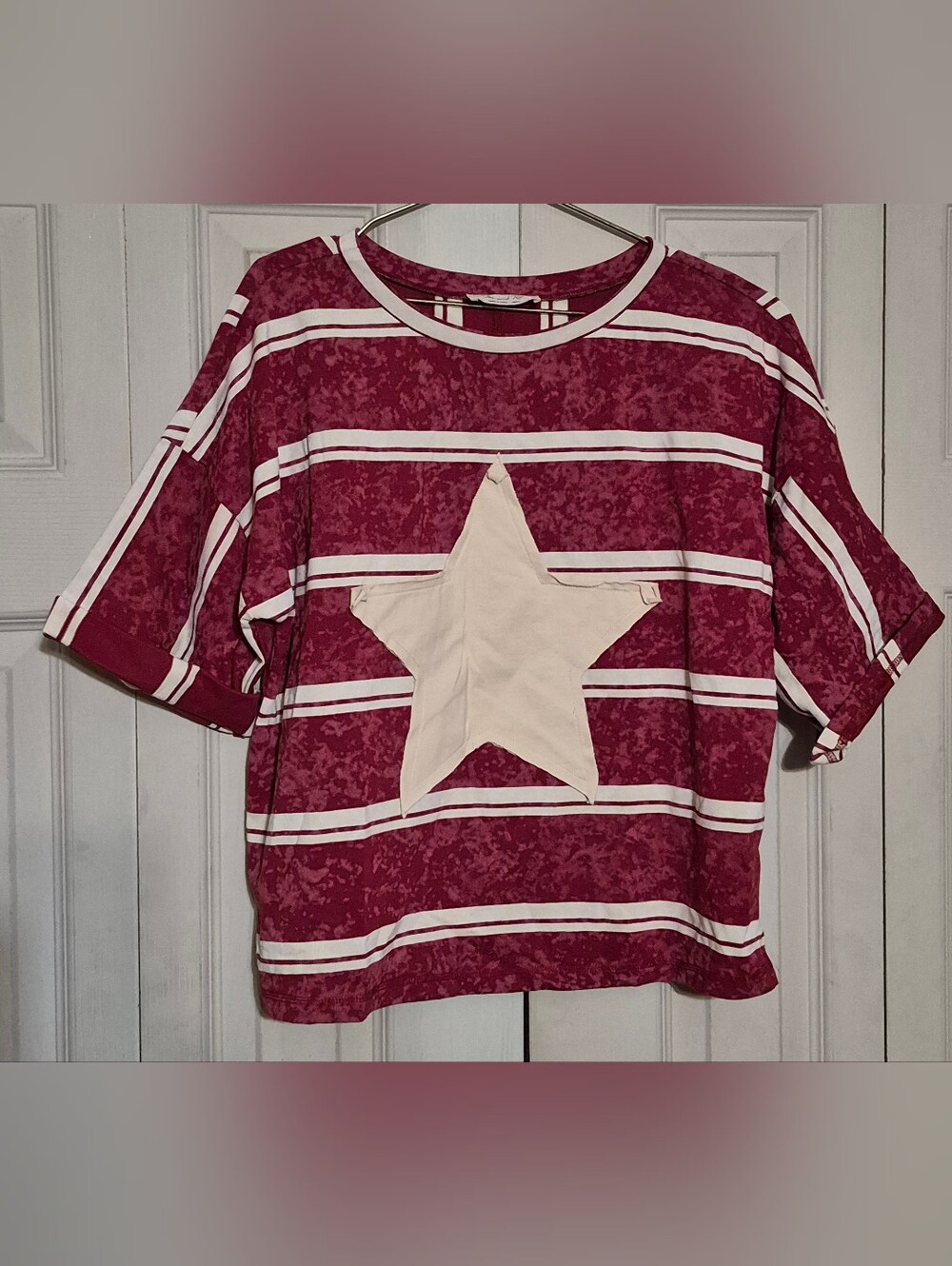 Women's Star Stripe Short Sleeve Top - Red & Cream